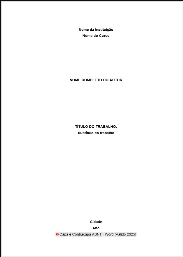 Capa real do documento editável do Template de TCC nas normas ABNT